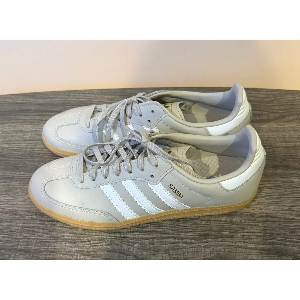Adidas Samba OG Grey White Gum Sole Leather Sneakers Low Top Trainers Womens